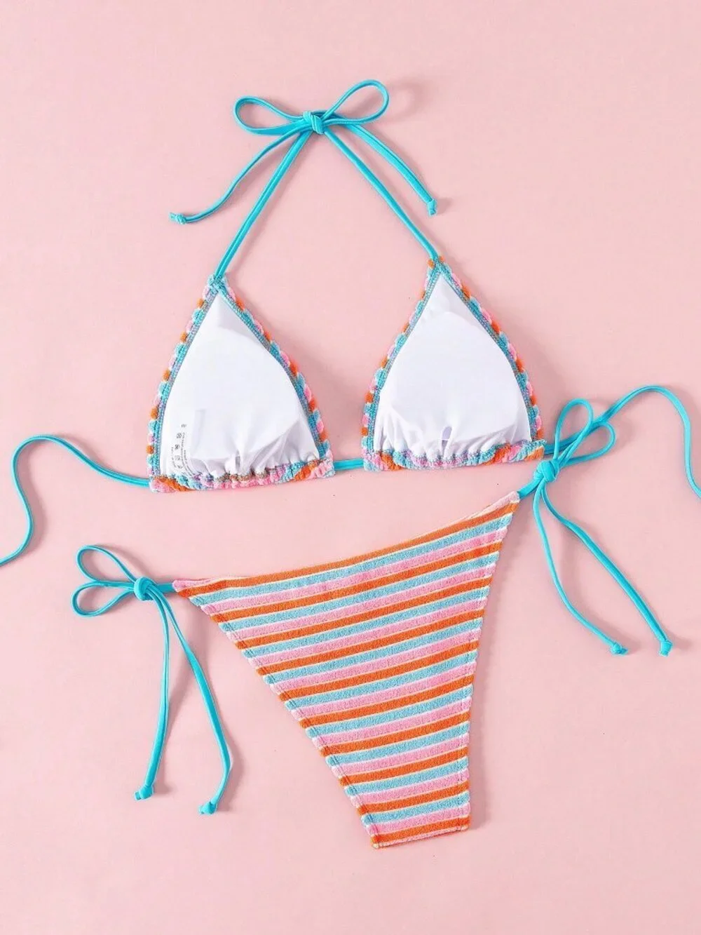 Multicolor Cute Women's Contrast Color Halter Tie bikini Set